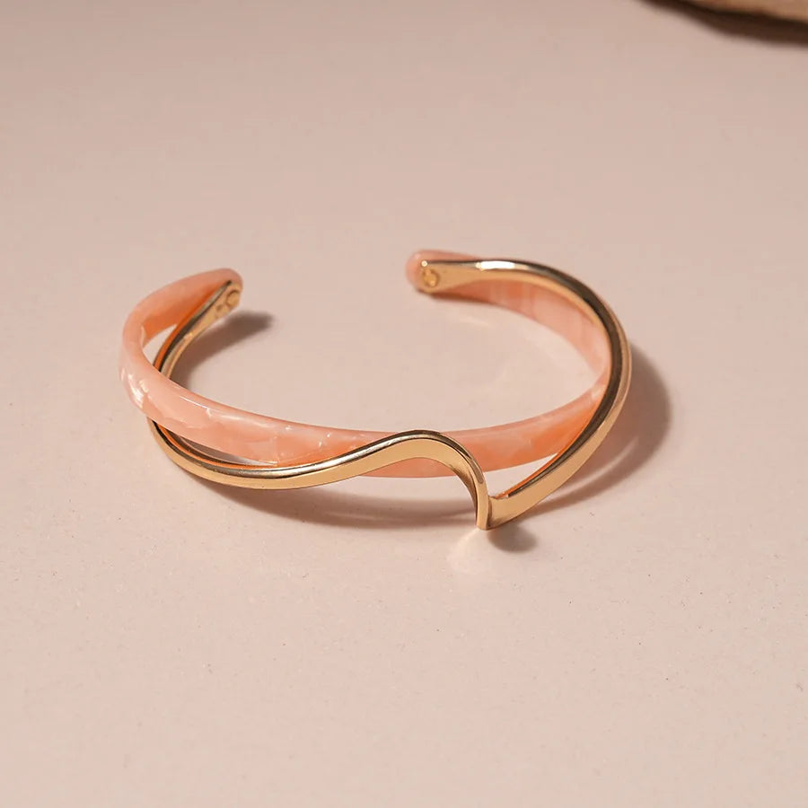Pink Acrylic Resin Smudging Bangles for Women Girls Smooth Irregular Geometric Square Elastic Bracelets Wristband Jewelry