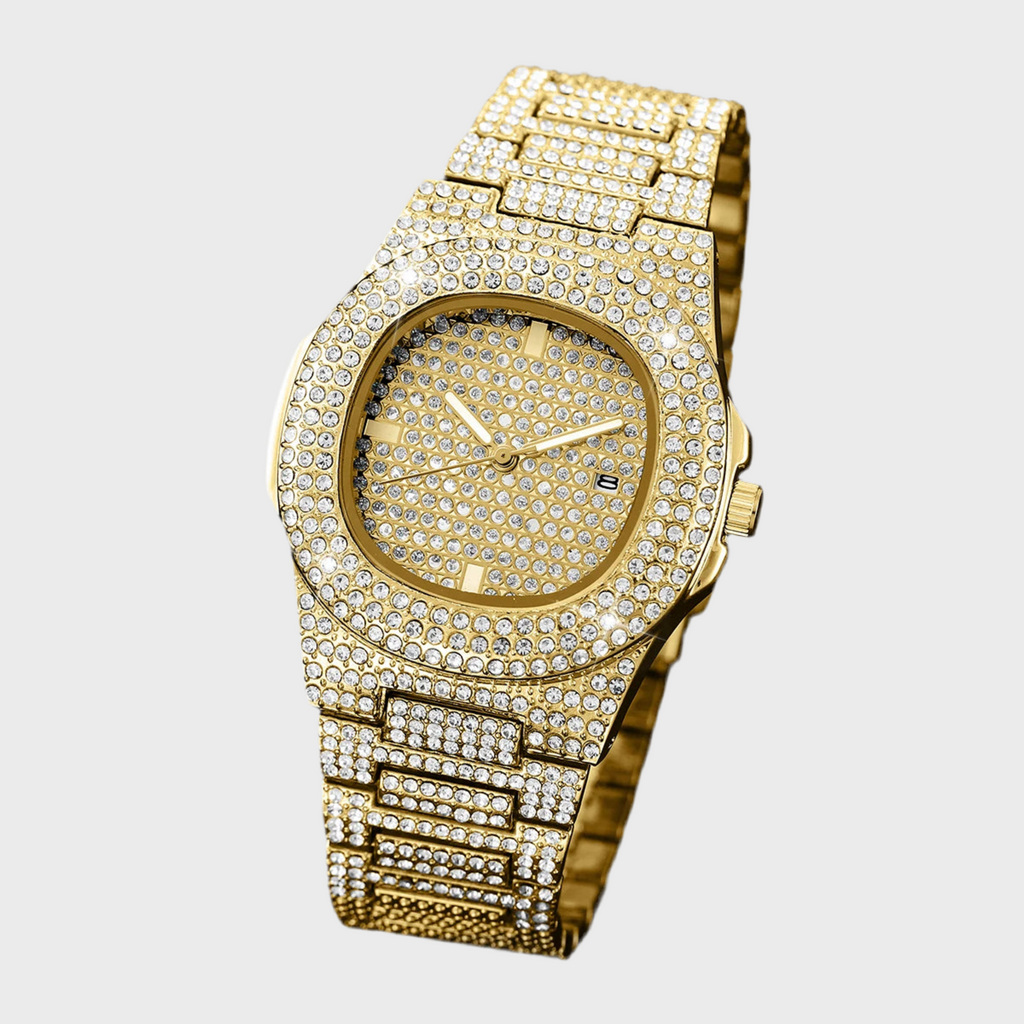 Luxury Full Diamond Men's Stainless Steel Watches Male Sports Quartz Wristwatch with Calendar