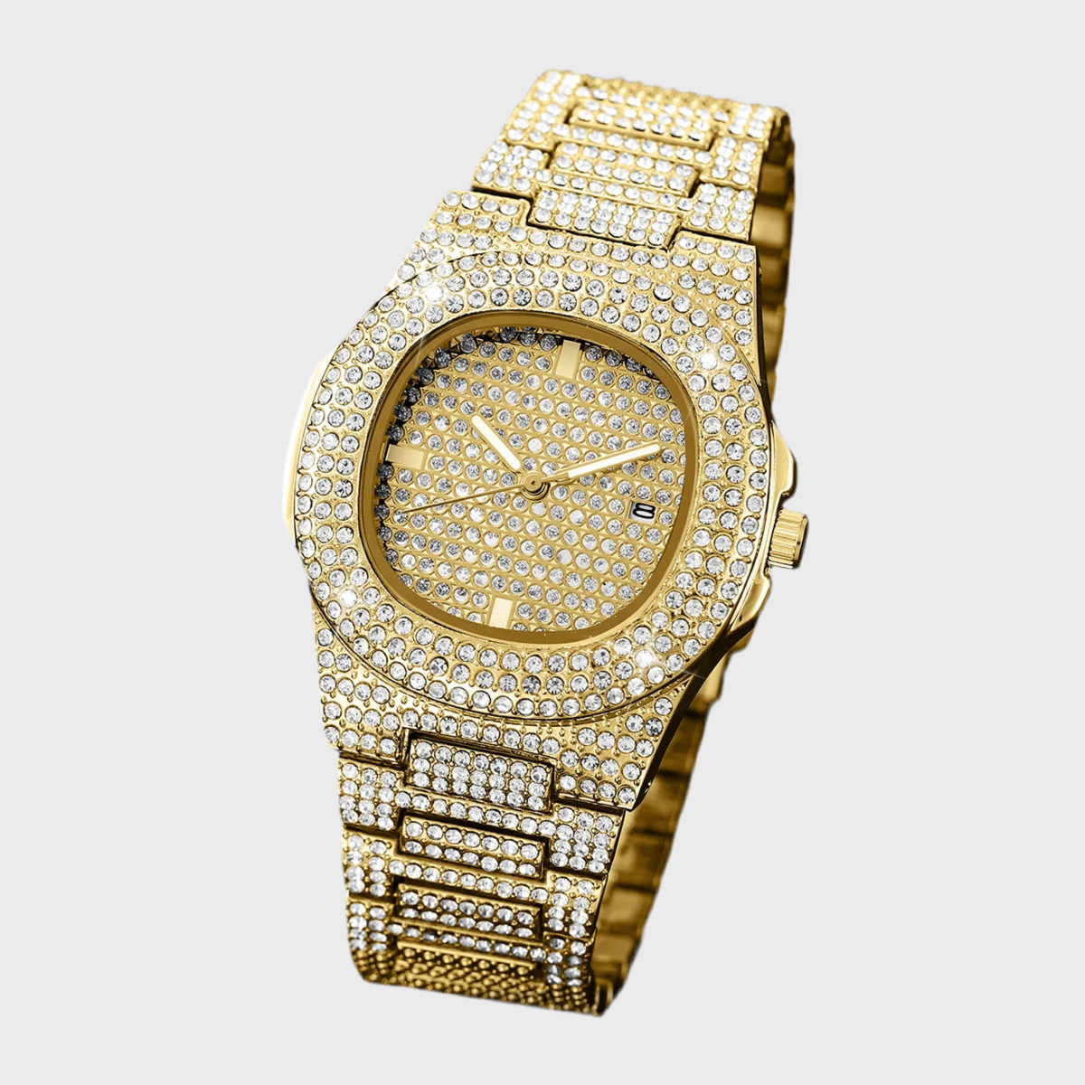 Luxury Full Diamond Men's Stainless Steel Watches Male Sports Quartz Wristwatch with Calendar