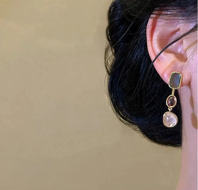 Asymmetric Colorful Resin Earrings for Women Retro Contrast Geometric Dangle Earrings Korean Jewelry High Quality Wholesale