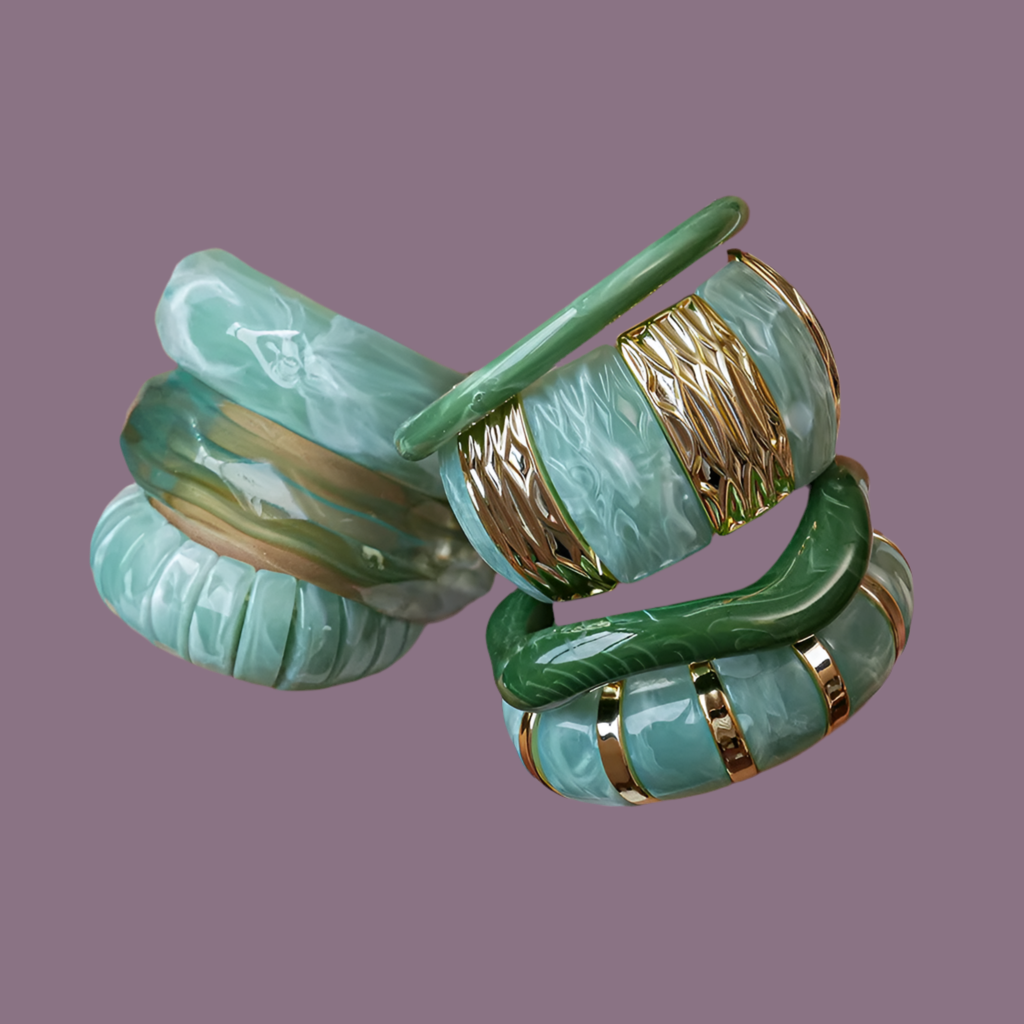 Green Irregular Square Round Wide Bracelets Vintage Resin Acrylic Smudging Bangles Bracelets for Women Girl Jewelry Gifts