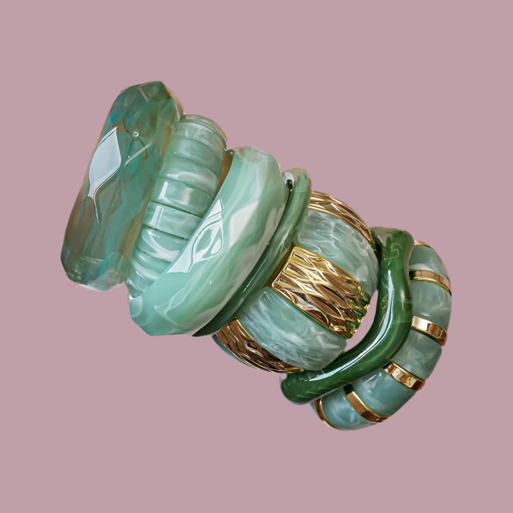 Green Irregular Square Round Wide Bracelets Vintage Resin Acrylic Smudging Bangles Bracelets for Women Girl Jewelry Gifts