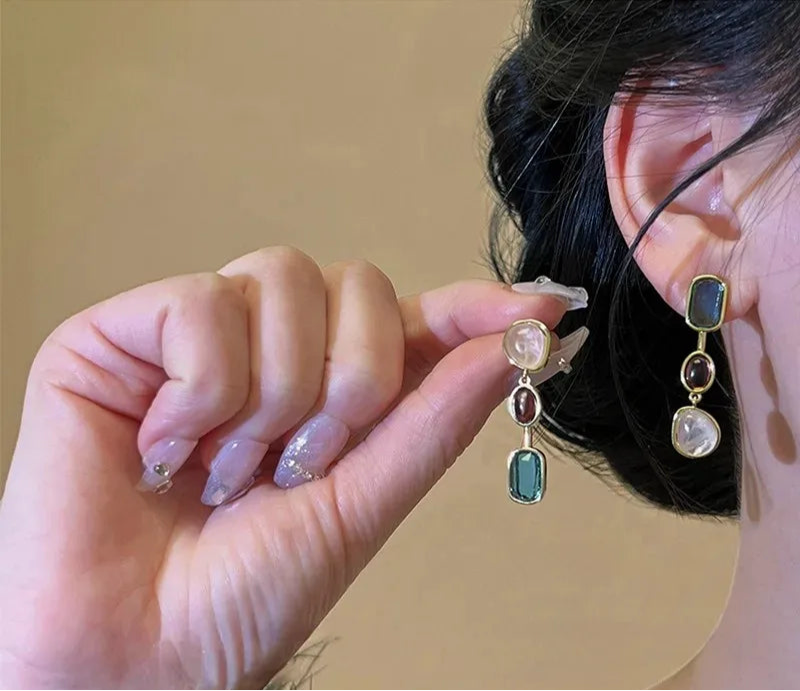 Asymmetric Colorful Resin Earrings for Women Retro Contrast Geometric Dangle Earrings Korean Jewelry High Quality Wholesale