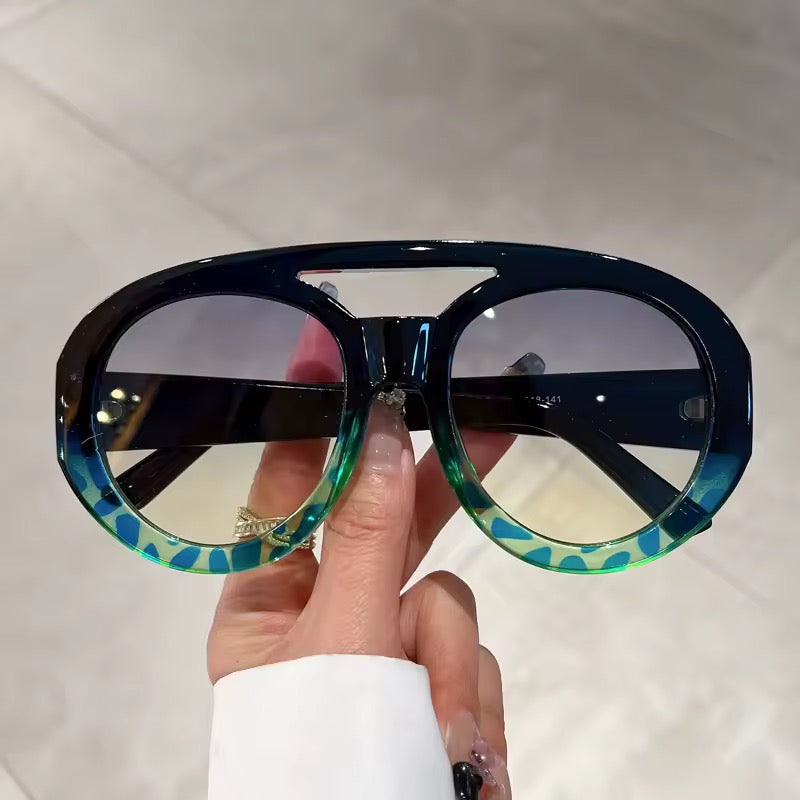 Vintage Oversized Sunglasses Women Luxury Brand Big Frame Sun Glasses Black Yellow Fashion Shades Double Bridges Round Glasses
