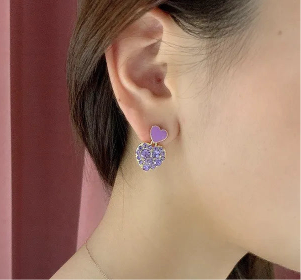 Silver Needle Fashion Purple Crystal Heart Drop Earrings For Women Jewelry 2025 Trending New Luxury Women's Earrings