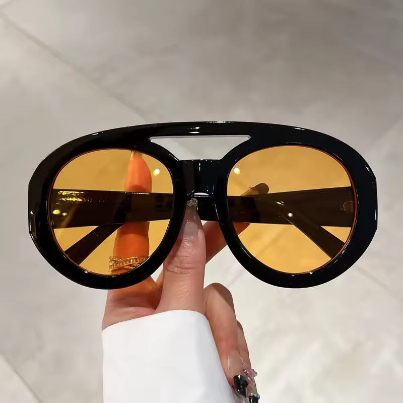 Vintage Oversized Sunglasses Women Luxury Brand Big Frame Sun Glasses Black Yellow Fashion Shades Double Bridges Round Glasses