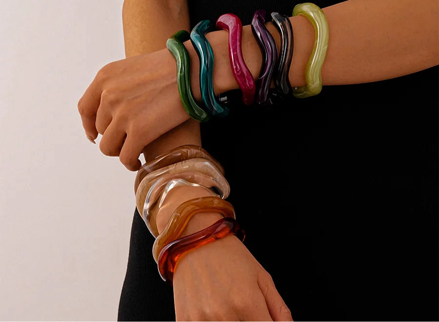 Unique Irregular Geometric Cuff Bracelets for Women Vintage Multicolor Acrylic Open Bangle Female Male Jewelry Couple Gifts