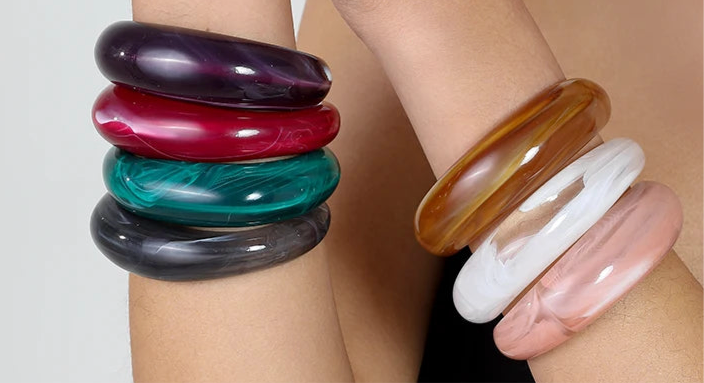 Fashion Exaggerated Opening Acrylic Bracelets for Women Simple Blended Jelly Colored Curved Cuff Bangle Female Jewelry