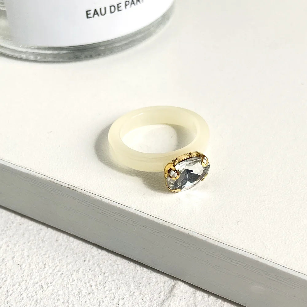 Simple Inlaid Colorful Zircon Resin Ring Women Sweet Cute Birthday Party Commemorative Jewelry Gift