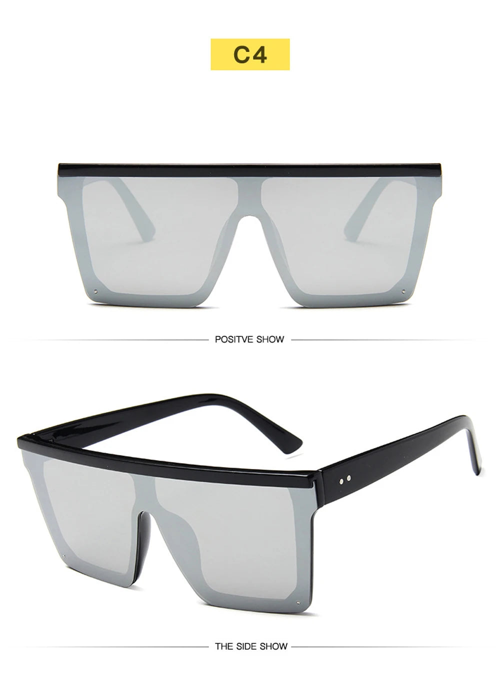 Oversized Flat Top Sunglasses Men Black Fashion Square One Piece Sun Glasses Vintage Retro Mirror Shades Women Gafas De Sol
