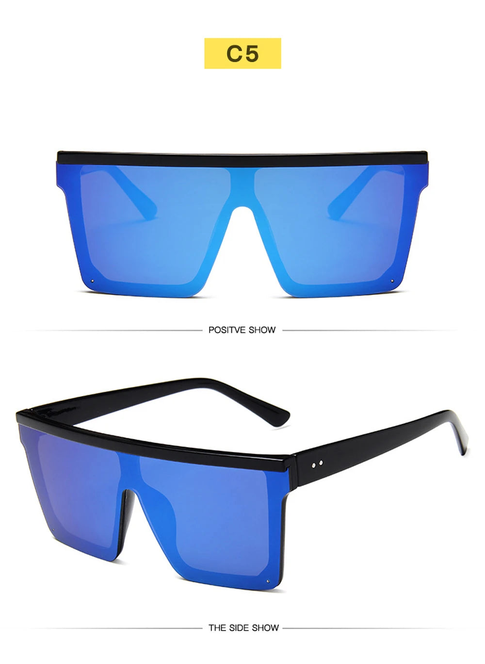 Oversized Flat Top Sunglasses Men Black Fashion Square One Piece Sun Glasses Vintage Retro Mirror Shades Women Gafas De Sol