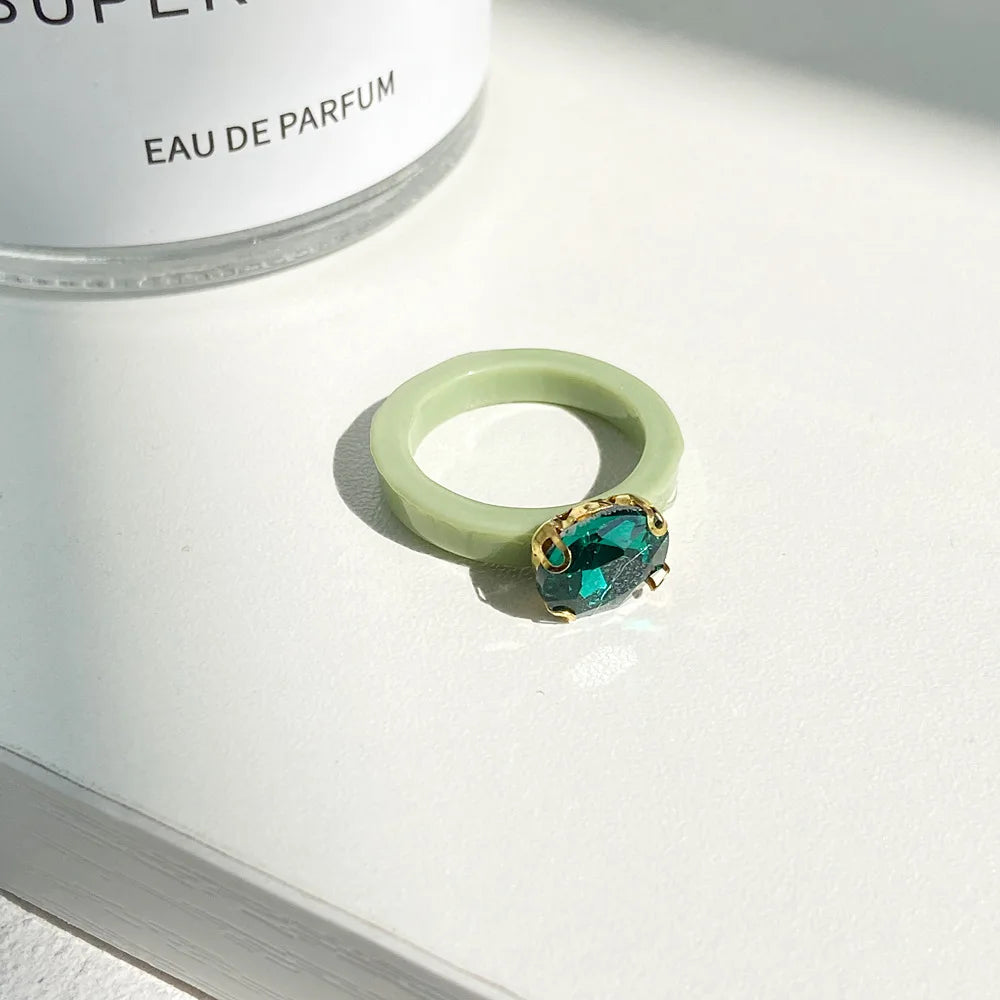 Simple Inlaid Colorful Zircon Resin Ring Women Sweet Cute Birthday Party Commemorative Jewelry Gift