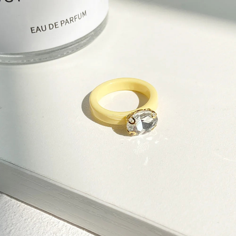 Simple Inlaid Colorful Zircon Resin Ring Women Sweet Cute Birthday Party Commemorative Jewelry Gift