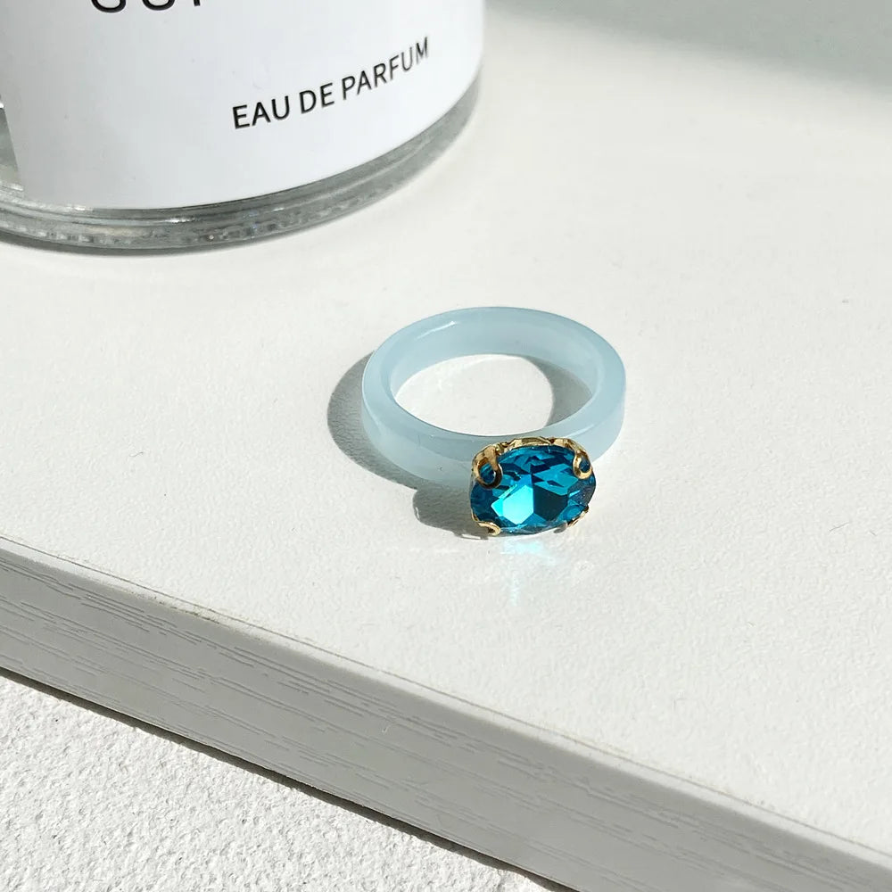 Simple Inlaid Colorful Zircon Resin Ring Women Sweet Cute Birthday Party Commemorative Jewelry Gift