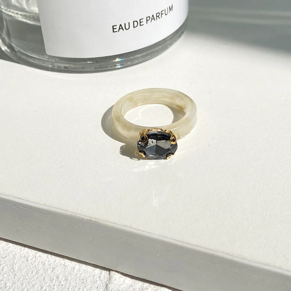 Simple Inlaid Colorful Zircon Resin Ring Women Sweet Cute Birthday Party Commemorative Jewelry Gift