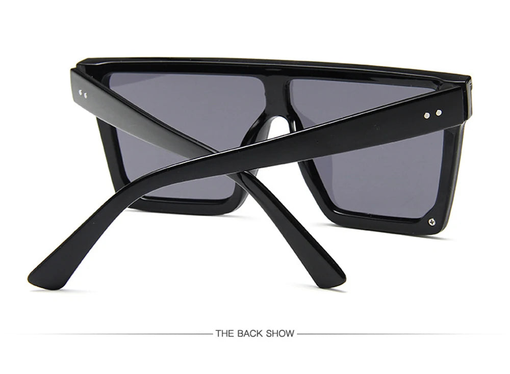 Oversized Flat Top Sunglasses Men Black Fashion Square One Piece Sun Glasses Vintage Retro Mirror Shades Women Gafas De Sol