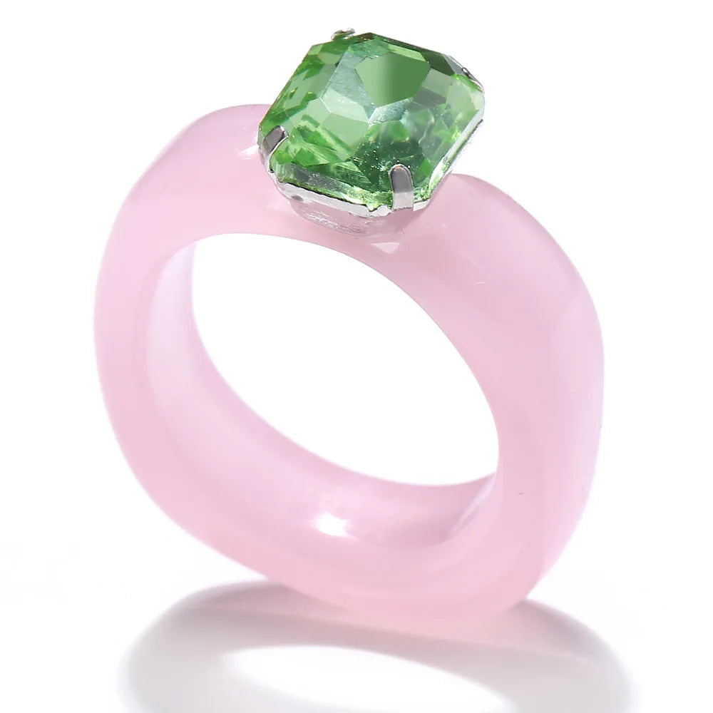 Simple Inlaid Colorful Zircon Resin Ring Women Sweet Cute Birthday Party Commemorative Jewelry Gift
