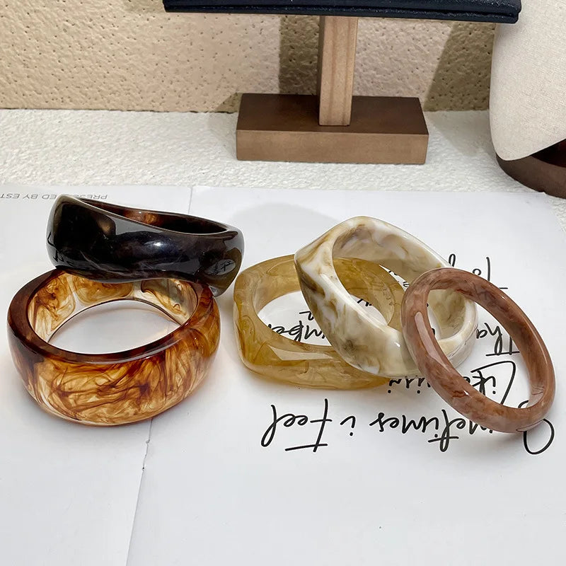 Vintage Bohemian Geometric Wide Resin Bracelet Brown Large Irregular Chunky Bangle Jewelry Gifts for Women Girls