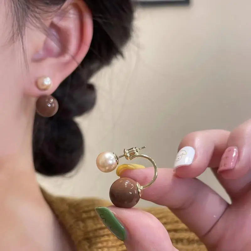 925 Silver Needle Vintage Brown Pearl Earrings For Women Jewelry 2025 Trending New Luxury Women's Red Ball Earrings gifts