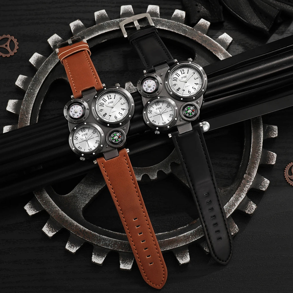 Luxury Large Dial Men Quartz Watches Casual Leather Band Wristwatches Sport Watch for Men Clock Relogio Masculino