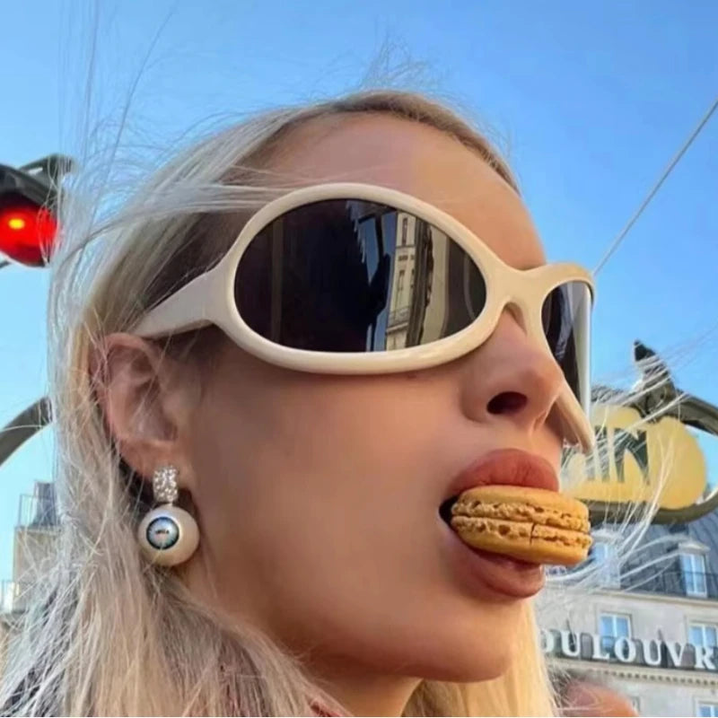Cycling Fashion Y2K Punk Sunglasses Goggle New Women Men Oval Sports Sun Glasses Female Oversized Colorful Lens Eyewear UV400