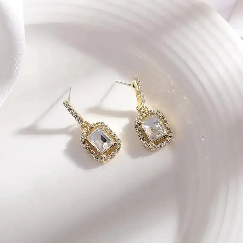 Silver Needle Fashion Square Zircon Drop Earrings For Women Jewelry 2025 Trending New Luxury Women's Crystal Earrings