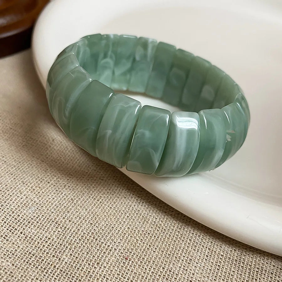 Acrylic Smudging Bangles for Women Unique Design Geometric Oval Elastic Stretch Bracelets Wide Bangles Jewelry Party Gifts