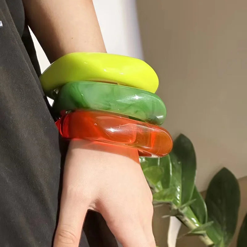 New Trend Acrylic Irregular Geometric Exaggerated Chunky Bangles for Women Resin Colorful Statement Bracelet Jewelry Gifts