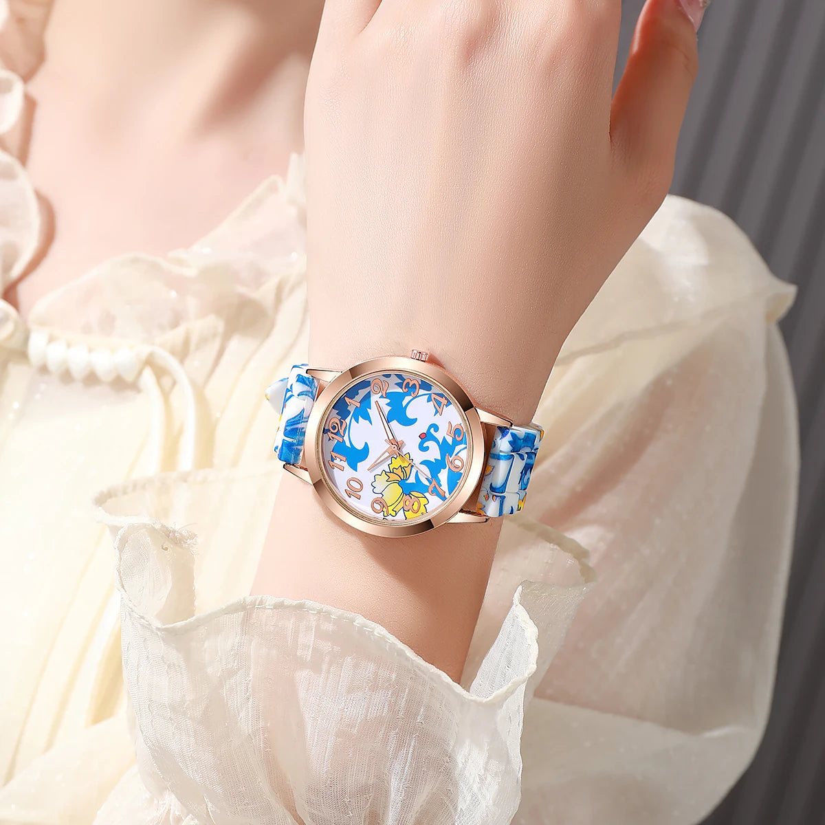 2/3/4/5PCS Fashion Flowers Printed Women Watches Casual Silicone Band Female Quartz Watch Relogio Feminino（Without Box）