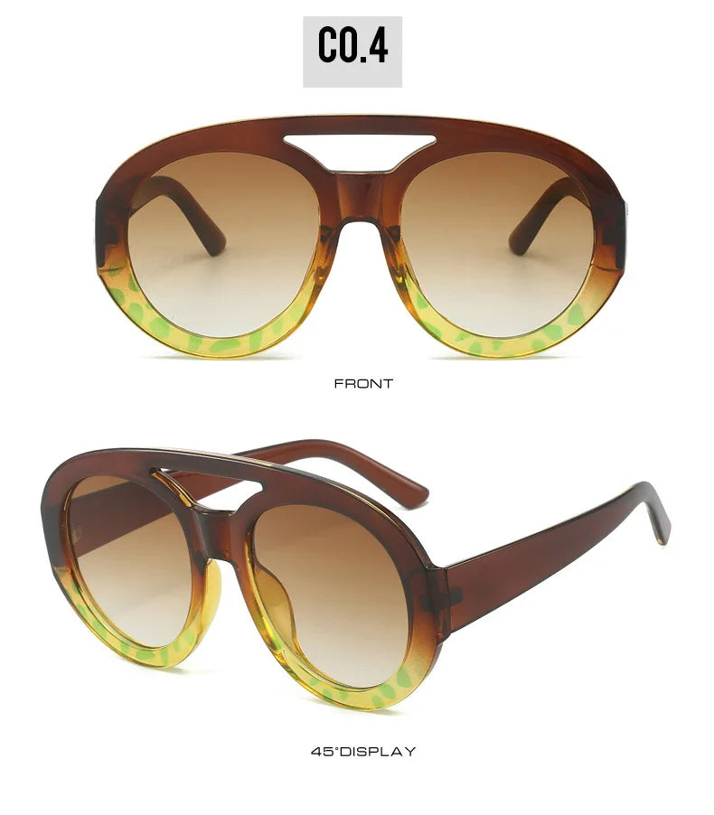 Vintage Oversized Sunglasses Women Luxury Brand Big Frame Sun Glasses Black Yellow Fashion Shades Double Bridges Round Glasses