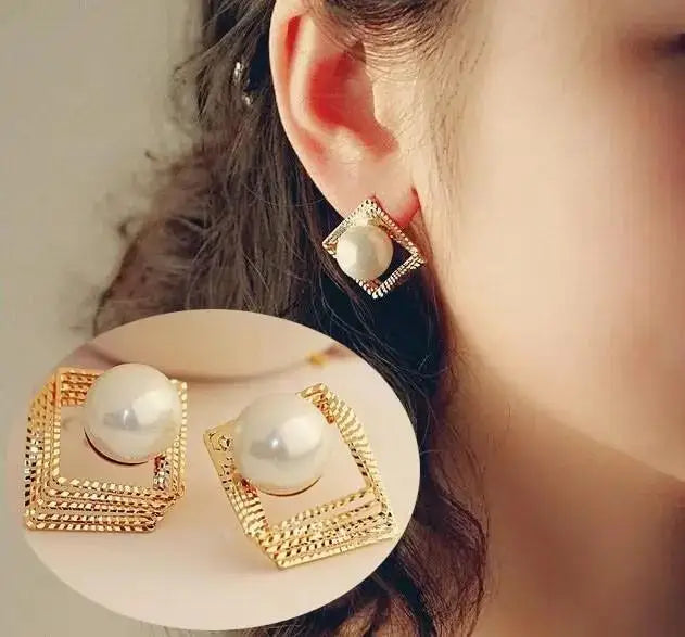 Stainless Steel Pleated Geometric Earrings For Women Jewelry Trending Vintage Women's Smooth Gold Color Stud Earrings