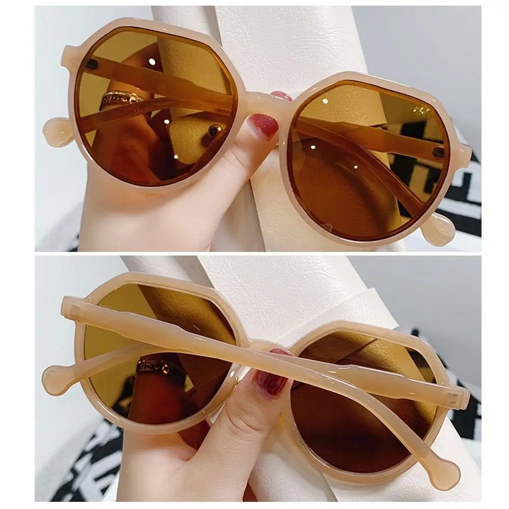 Trendy Jelly Women's Sunglasses Unique Popular Round Frame Sun Glasses Beige UV Protection Eyewear for Women & Men