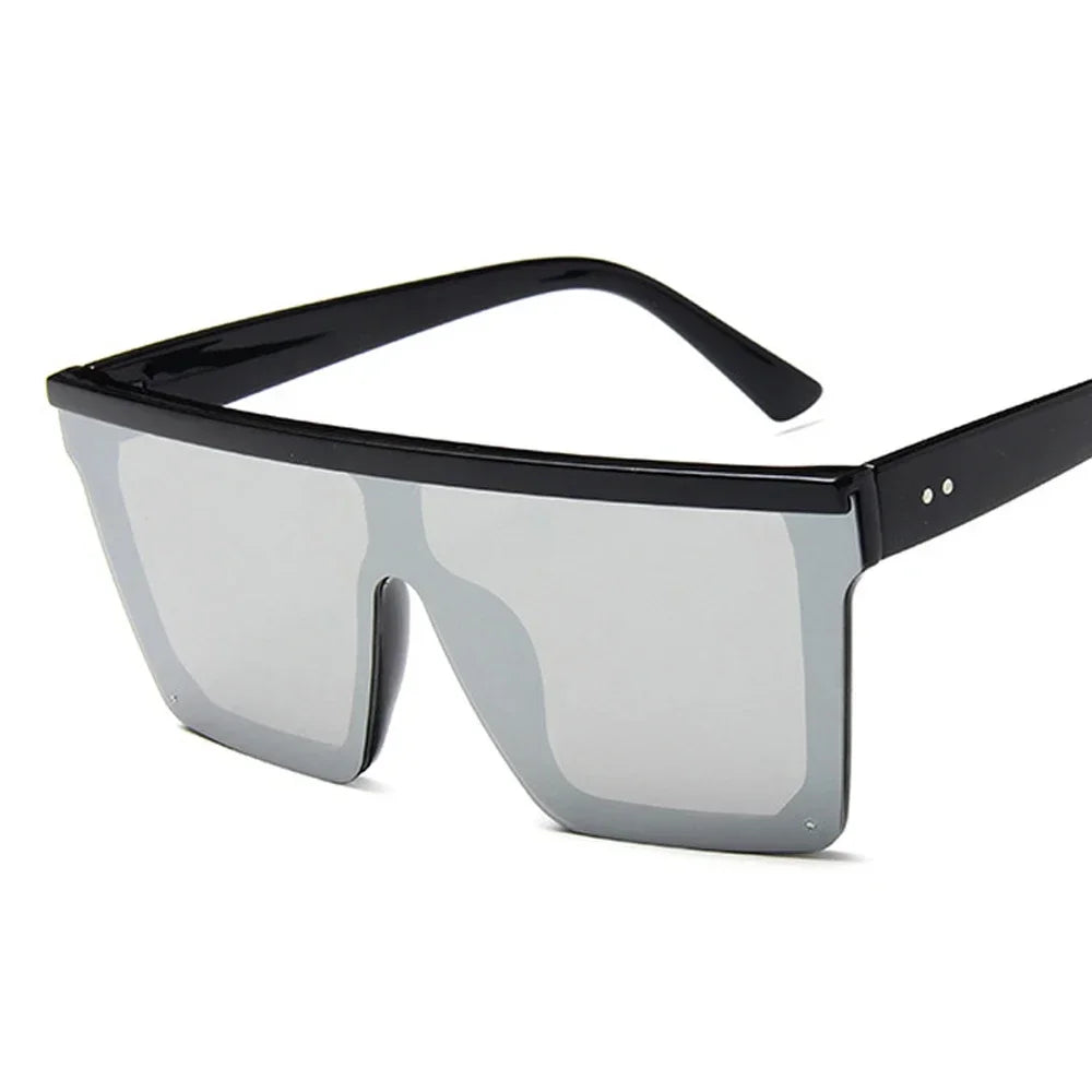 Oversized Flat Top Sunglasses Men Black Fashion Square One Piece Sun Glasses Vintage Retro Mirror Shades Women Gafas De Sol