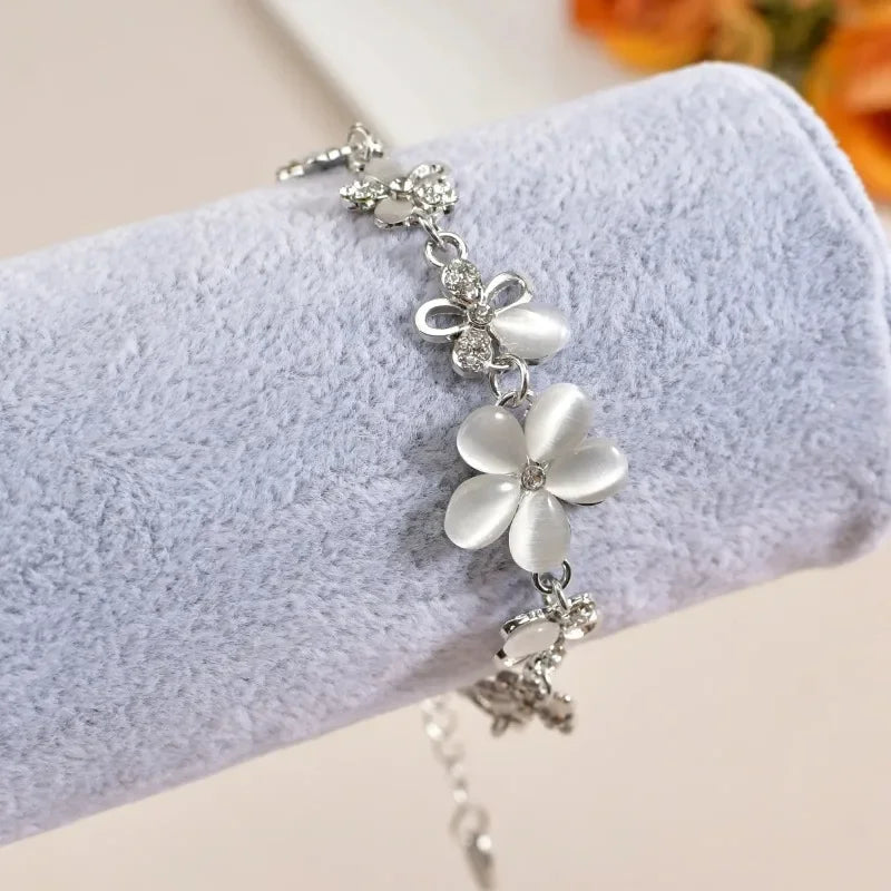 Fashion Flower Bracelet Crystals Chain for Woman Stainless Steel Bracelet for Women Jewelry