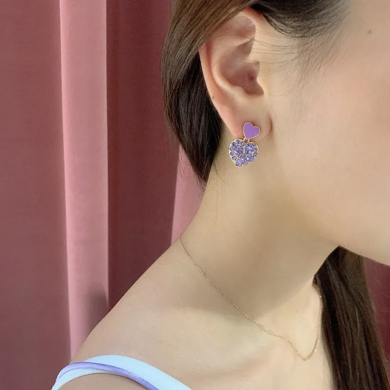 Silver Needle Fashion Purple Crystal Heart Drop Earrings For Women Jewelry 2025 Trending New Luxury Women's Earrings