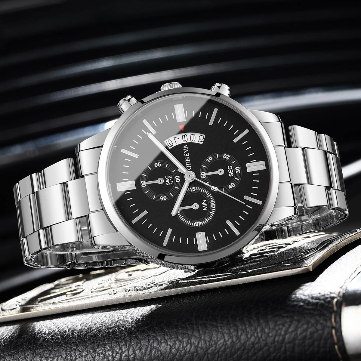 2PCS/Set Fashion Men Business Watches Male Calendar Quartz Watch Bracelet Set Relogio Masculino
