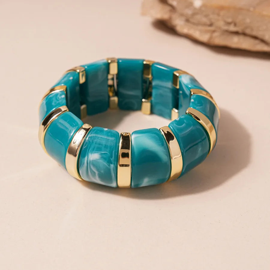 Blue Color Acrylic Resin Smudging Bangle Exaggerated Bamboo Beads Stretchy Bracelet Retro Hand Jewelry Couple Bangles Gifts