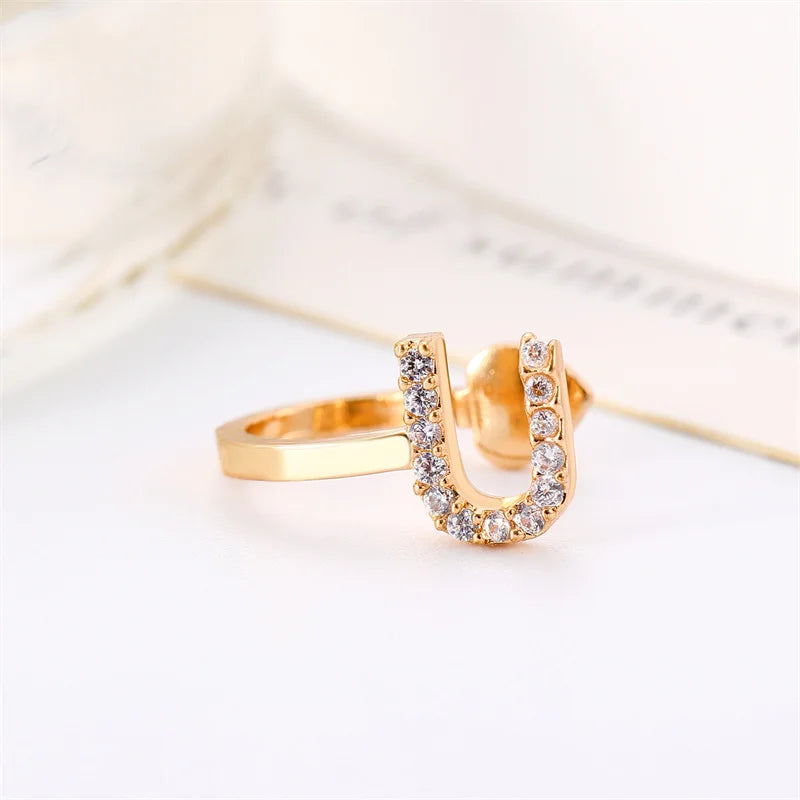 Zircon Initial A-Z Letter Clip Earrings For Women Adjustable Crystal Ear Stud Name Alphabet Female Wedding Jewelry Gift