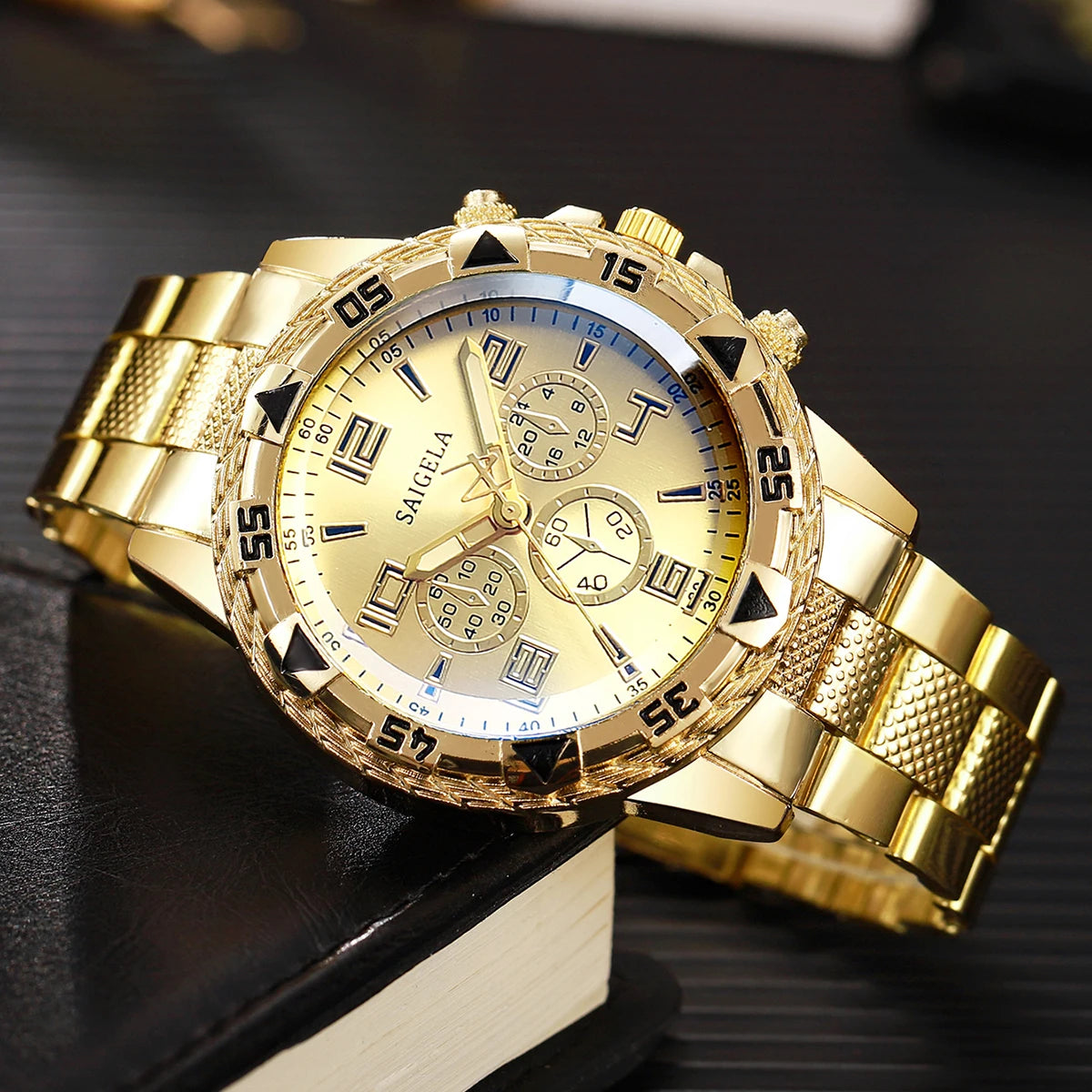 2PCS/Set Fashion Stainless Steel Men Quartz Watch Luxury Men Business Watches Bracelet Set Reloj Hombre（Without Box）
