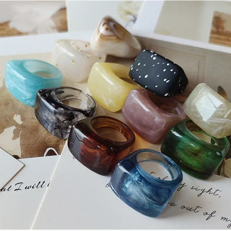 Fashion Creative Resin Acrylic Ring Vintage Simple Geometric Square Finger Rings for Women Jewelry