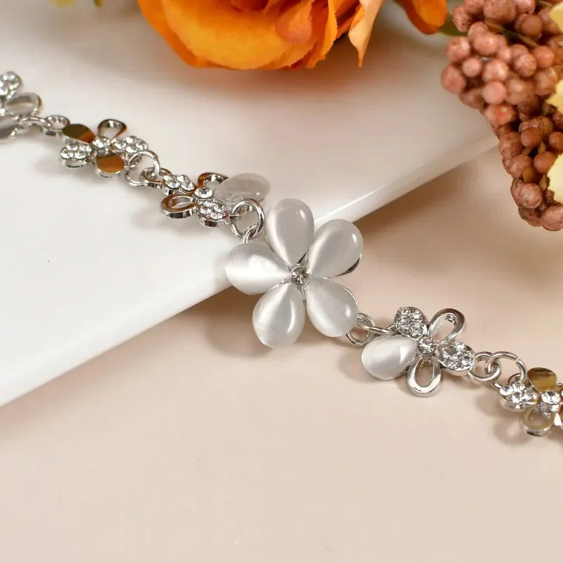 Fashion Flower Bracelet Crystals Chain for Woman Stainless Steel Bracelet for Women Jewelry
