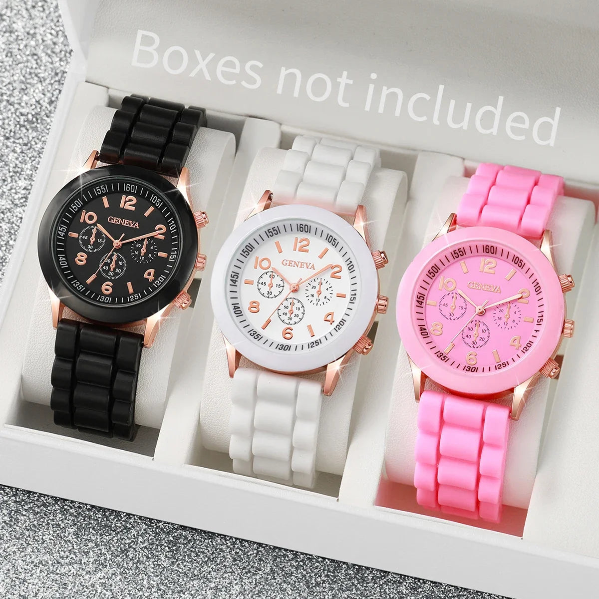 3/6PCS Women's Watches Casual Silicone Band Analog Quartz Watch Heart Pearls Jewelry Set(Without Box)