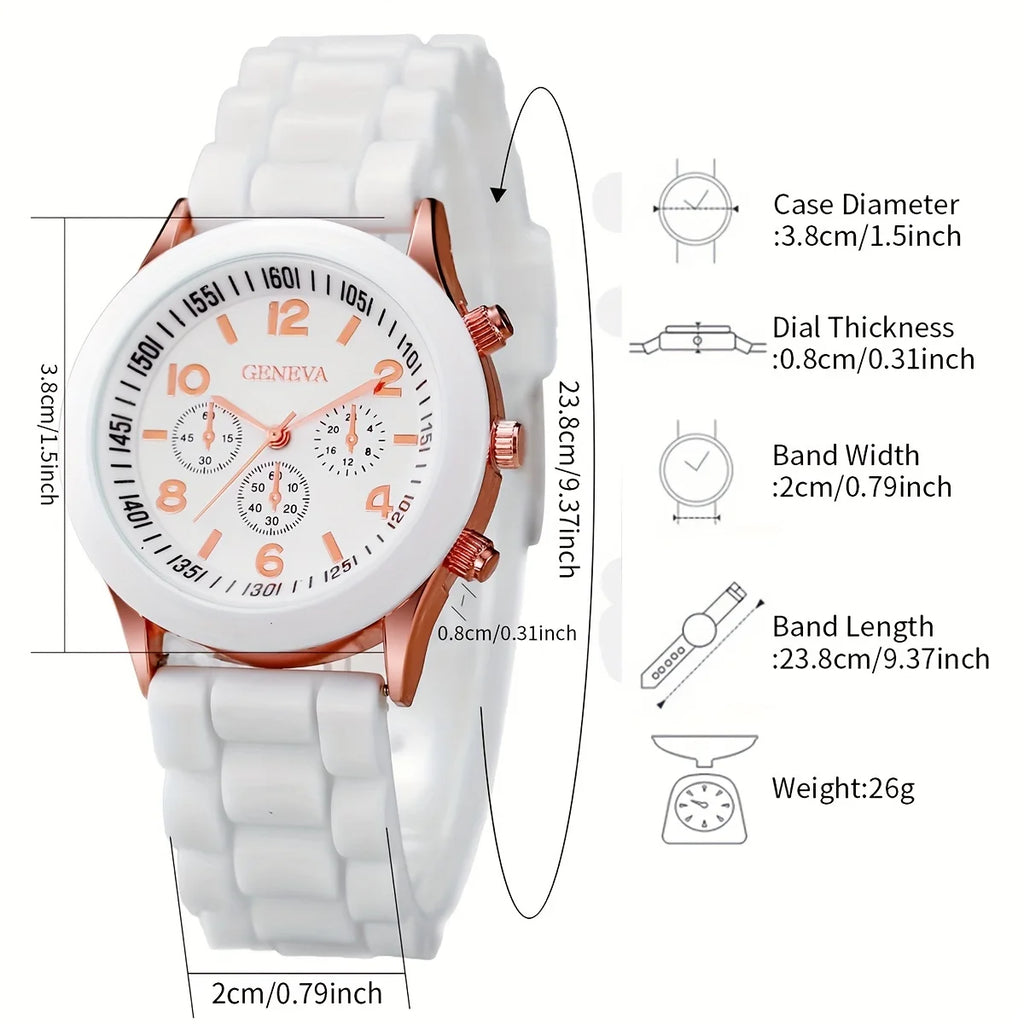 3/6PCS Women's Watches Casual Silicone Band Analog Quartz Watch Heart Pearls Jewelry Set(Without Box)