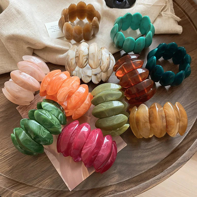 Acrylic Smudging Bangles for Women Unique Design Geometric Oval Elastic Stretch Bracelets Wide Bangles Jewelry Party Gifts