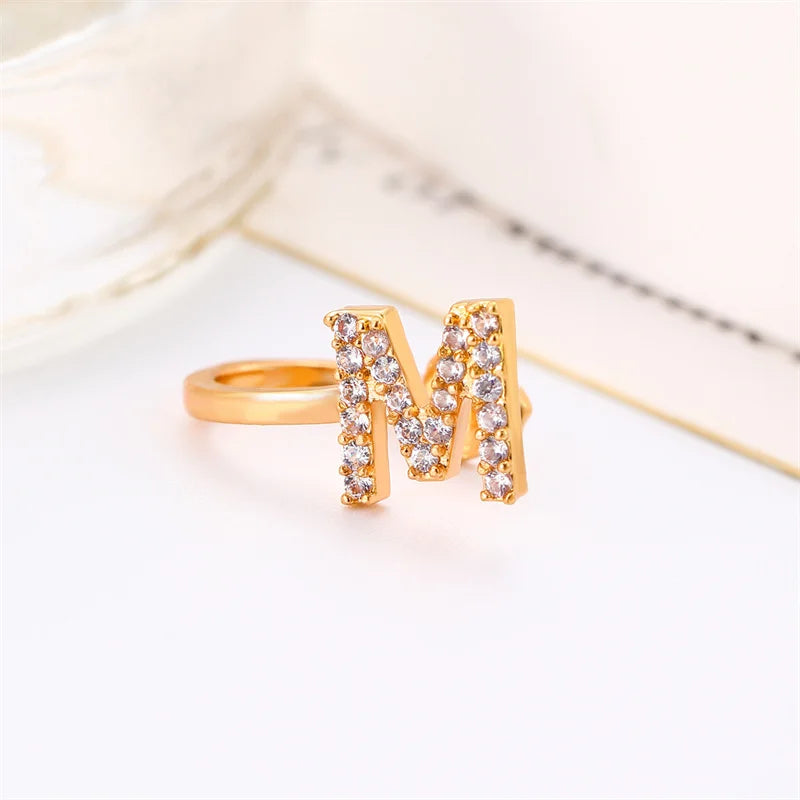 Zircon Initial A-Z Letter Clip Earrings For Women Adjustable Crystal Ear Stud Name Alphabet Female Wedding Jewelry Gift