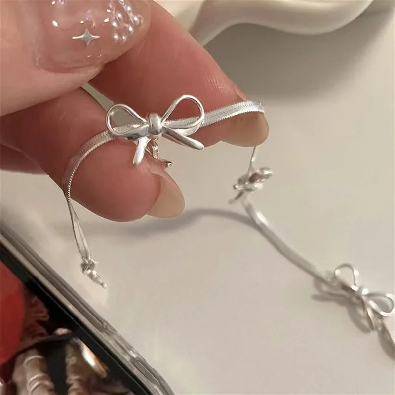 Fashion Sweet Bow Bracelets for Women Girls Sparkling Delicate Ribbon Bowknot Snake Bones Chain Bracelet Party Jewelry Gifts