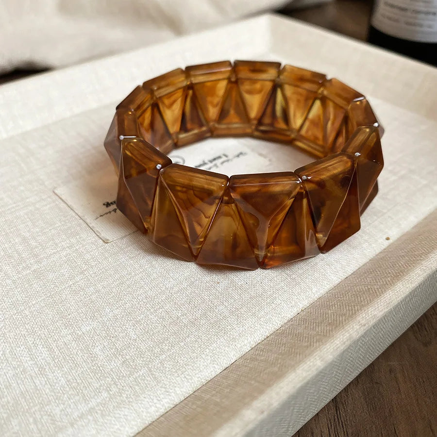 Acrylic Smudging Bangles for Women Unique Design Geometric Oval Elastic Stretch Bracelets Wide Bangles Jewelry Party Gifts