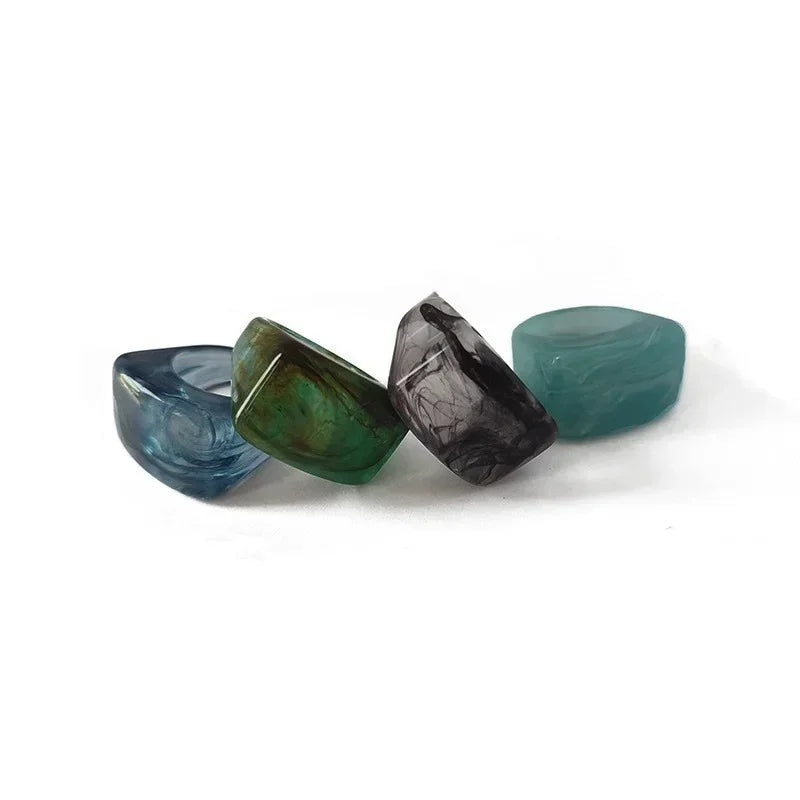 Fashion Creative Resin Acrylic Ring Vintage Simple Geometric Square Finger Rings for Women Jewelry