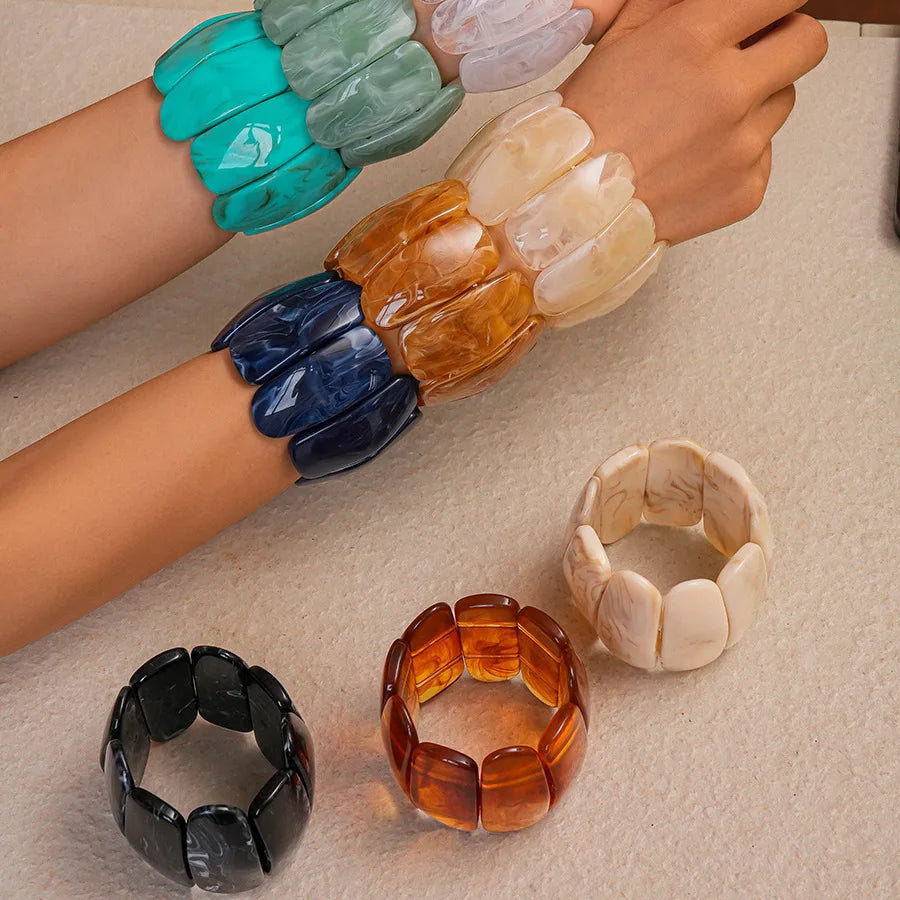 Retro Acrylic Smudging Bangles Bracelets Minimalist Geometric Rectangle Wide Chunky Elastic Bracelets for Women Hand Jewelry