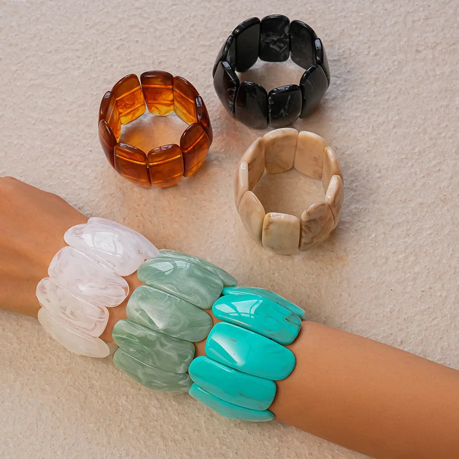 Retro Acrylic Smudging Bangles Bracelets Minimalist Geometric Rectangle Wide Chunky Elastic Bracelets for Women Hand Jewelry